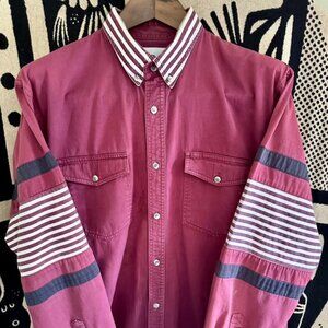 Vintage Maroon Western Shirt – San Angelo Collection – Striped Elbow Detail (L)